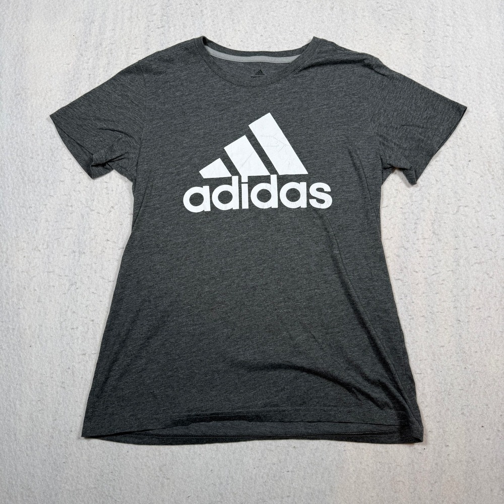 Adidas The Go-To Tee Charcoal Heather Grey Graphic Logo T-Shirt Medium